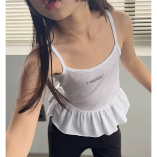 26夏款 南大门童装 2301 BUNNY韩国代购 中大童女童纯色荷叶边吊带衫