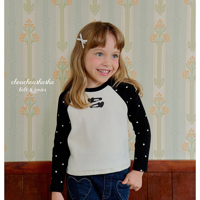 儿童爱心发夹拼色长袖T恤 SHA韩国南大门童装25冬款女童打底衫219