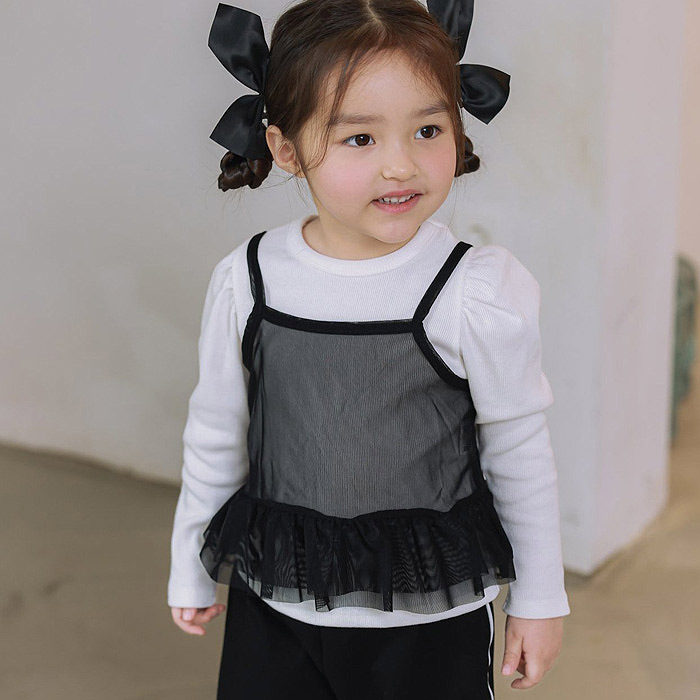 JAZZ女童网纱吊带长袖T恤两件套 韩国进口童装代购26春款儿童6801,童装/婴儿装/亲子装,T恤,淘宝优惠券,粉丝福利购,淘宝优惠卷