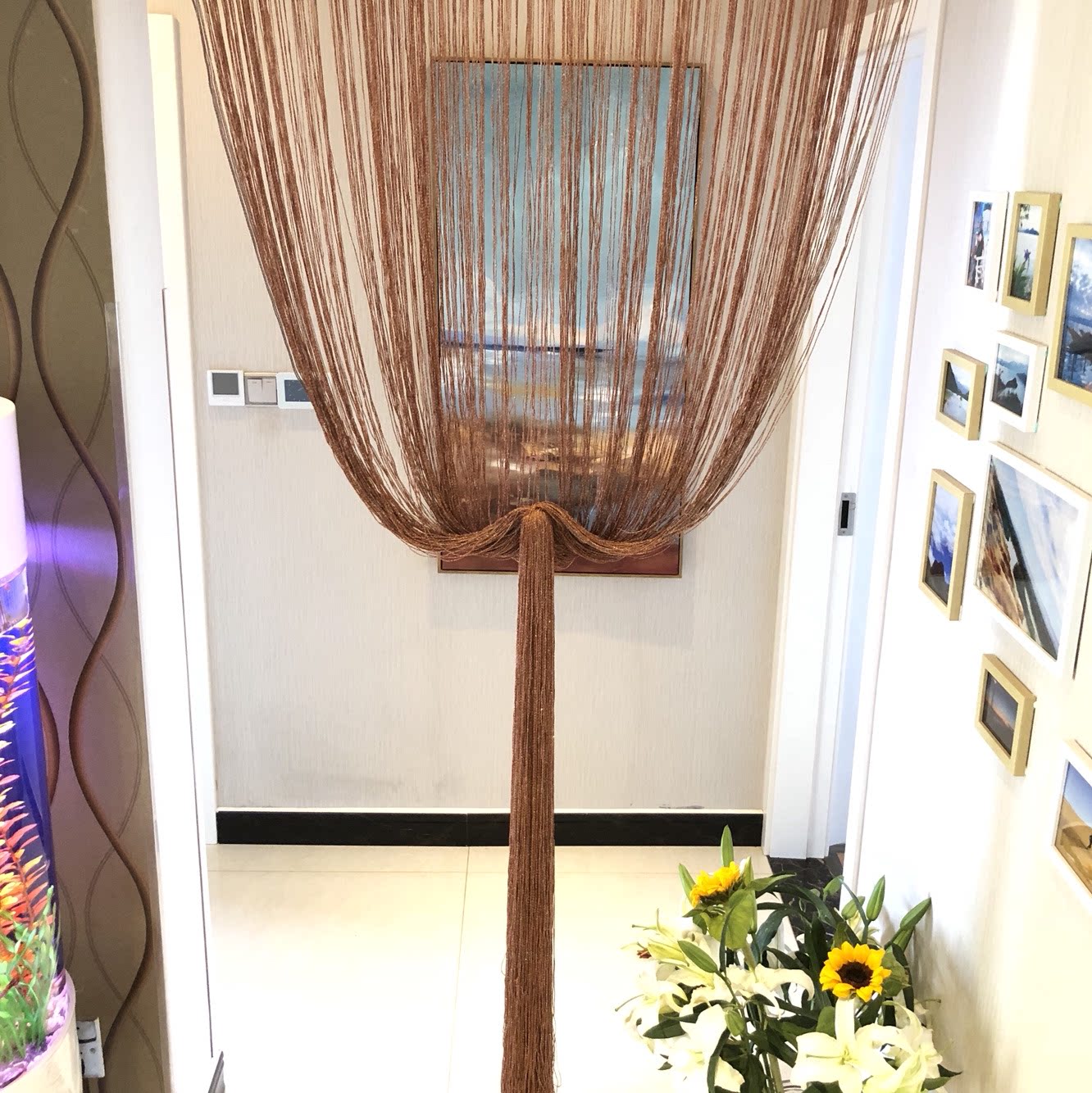 金子北欧卧室装饰隔断帘防蚊门帘软婚礼道具线帘客厅加密定做银丝