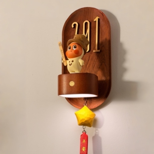 感应磁吸高级实木家用星星人数字门牌号门牌创意入户门门牌号定制