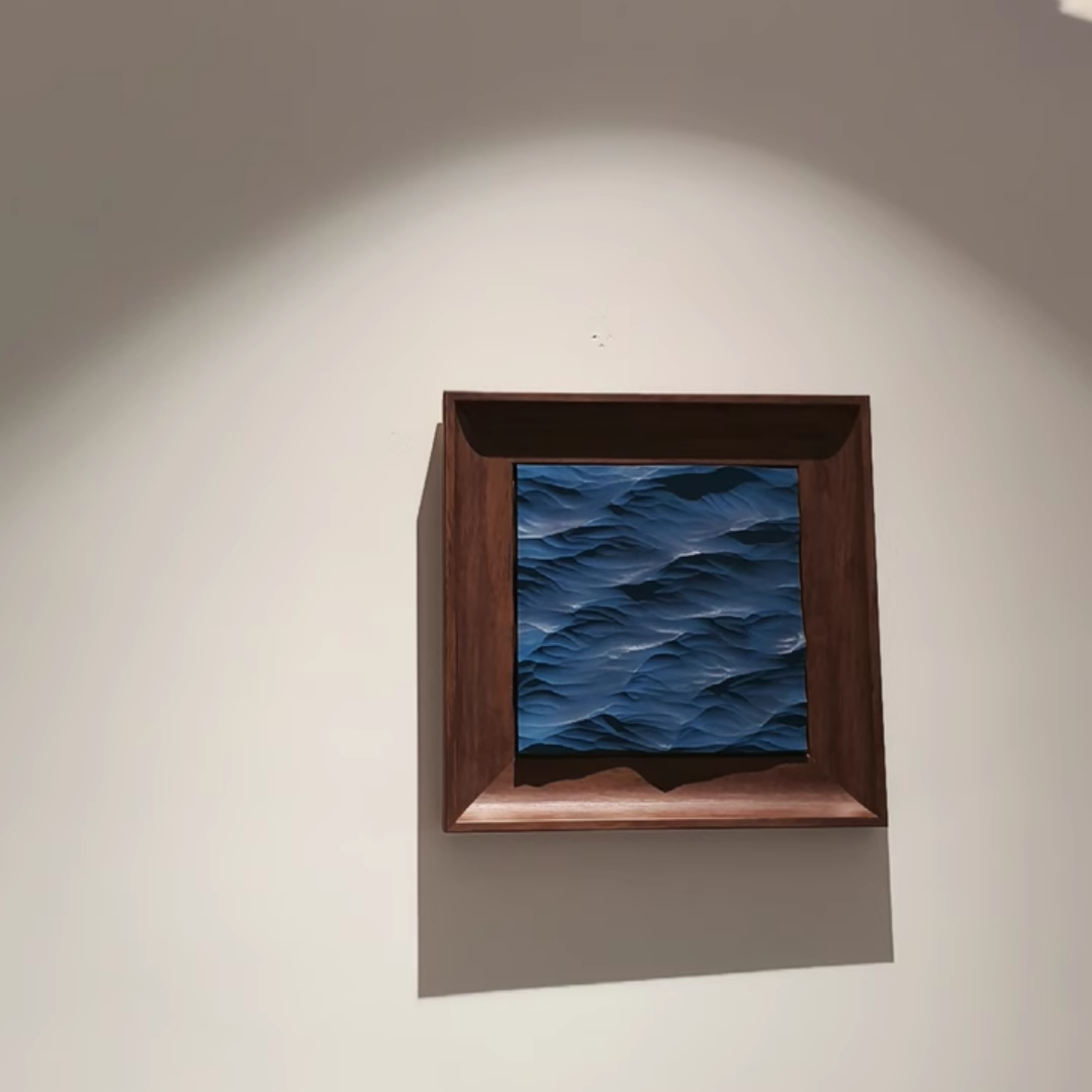 中古风立体实木木雕装饰画大海海洋高级简约日式中古手工摆件挂画图片
