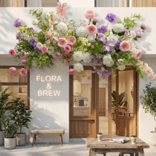 莫奈风门头门头花门楣仿真咖啡店花店店门口橱窗开业花艺装饰美化