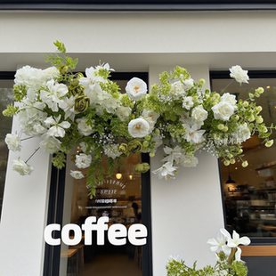 新款森系门头门头花门楣仿真花咖啡店花店店门口橱窗开业花艺装饰