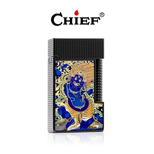 首领充气砂轮式侧滑黄铜彩绘打火机唐卡系列送男友生日礼物高档