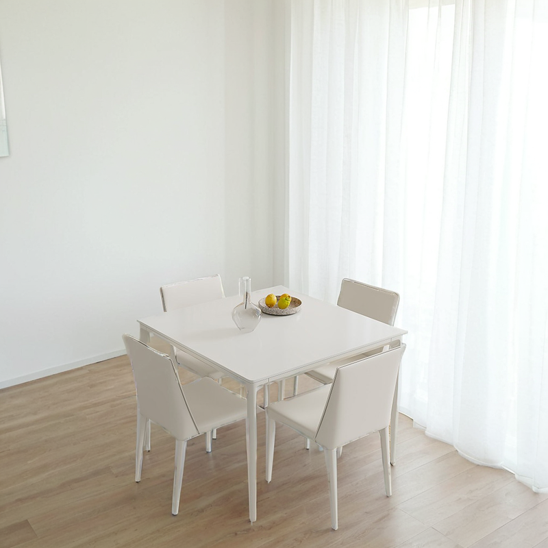 正方形奶油风岩板餐桌小户型家用