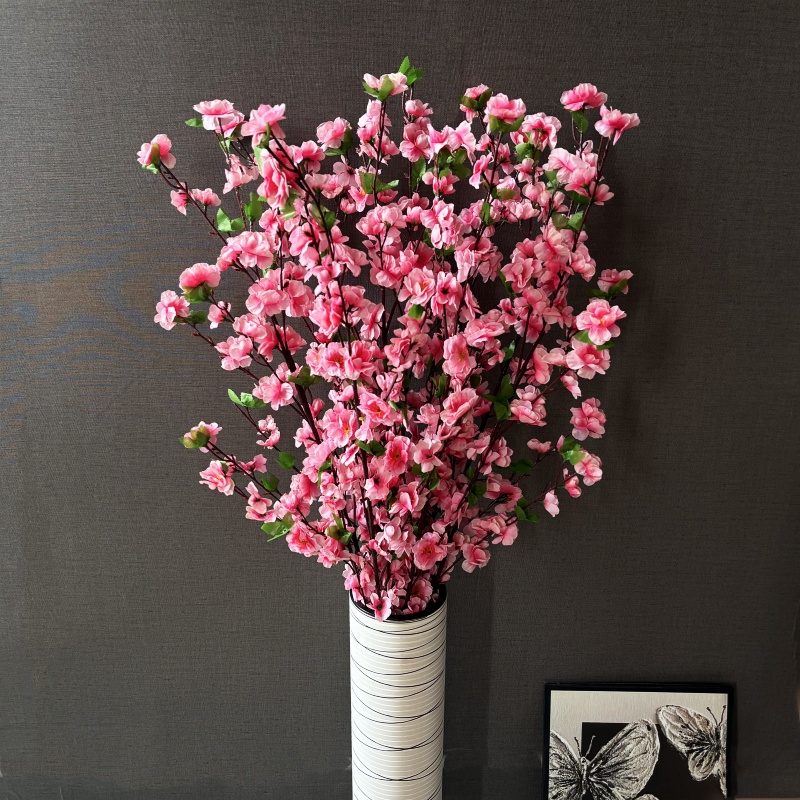 桃花枝客厅假腊梅花绢布花干花摆件室内装饰树落地樱花枝新年花