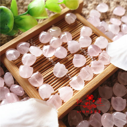 【红莲】天然玉石粉晶8MM郁金香双卜DIY手链手工材料发簪配件