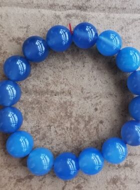 天然玛瑙手链正品蓝色宝石水晶玉髓圆珠串情侣男送女友生日礼物