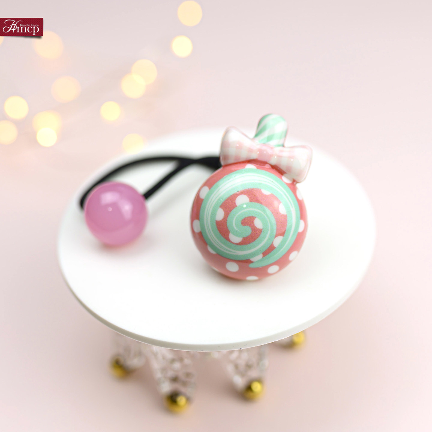 大糖果蝴蝶结发圈粉红花朵海星可爱女孩儿童扎马尾头绳亚克力发饰