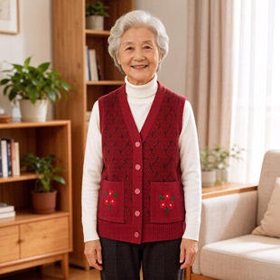 老太太加绒坎肩背心奶奶装保暖衣妈妈马甲冬加厚开衫毛衣内搭老年