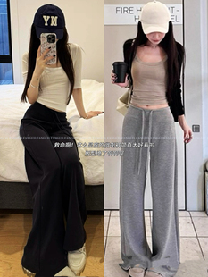 吹爆！显瘦显腿长！软糯百搭320g裸感轻氧莫代尔微喇休闲裤卫裤女