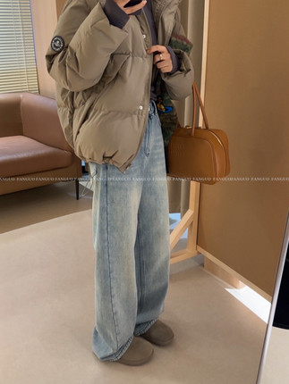 一条过冬！拒绝臃肿 加厚保暖复古浅蓝直筒加绒牛仔裤女秋冬