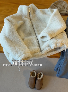 韩国oker 毛茸茸太可了！ 羊羔绒保暖夹棉拉链棉服外套女秋冬