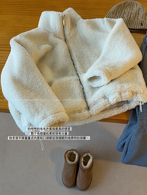 韩国oker 毛茸茸太可了！ 羊羔绒保暖夹棉拉链棉服外套女秋冬