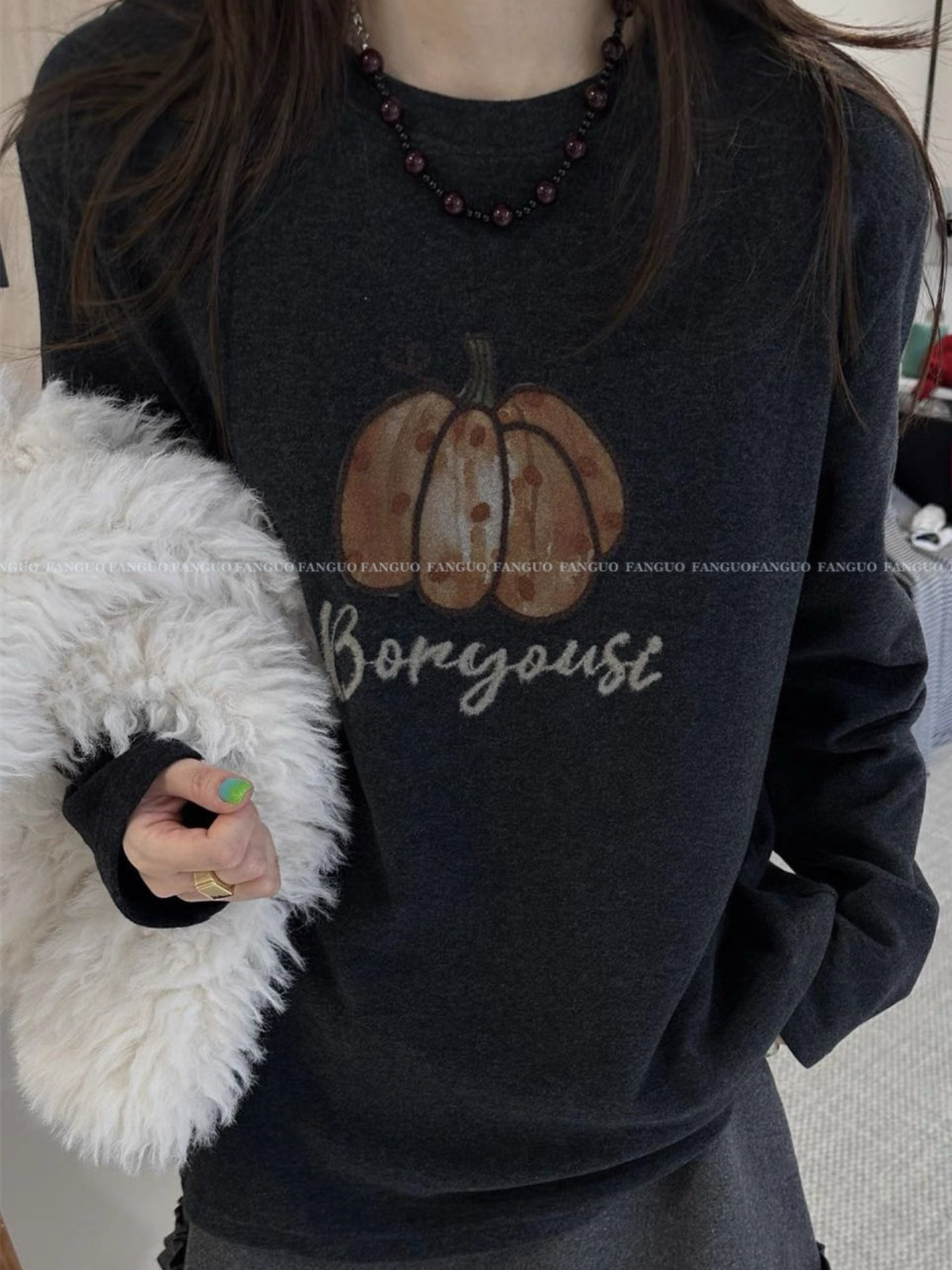 韩国单！oversize慵懒风软糯南瓜字母磨毛刺绣长袖T恤打底衫女,女装/女士精品,T恤,淘宝优惠券,粉丝福利购,淘宝优惠卷