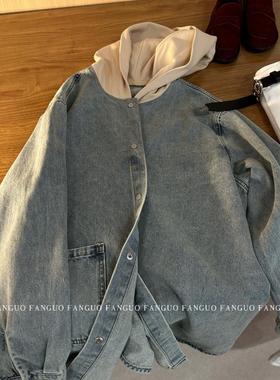 就是这个调调！慵懒风ov*ize洗水做旧休闲连帽牛仔外套女 2024