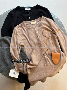 欧阳娜娜同款！叠穿神T！莱赛尔绵羊毛 经典显瘦亨利衫长袖打底衫