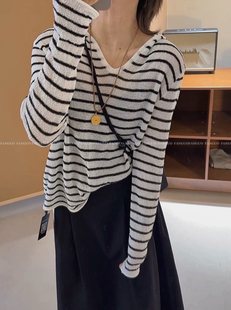 女防晒衫 慵懒风宽松休闲U领连帽针织衫 春夏 棉麻混纺禾子纱