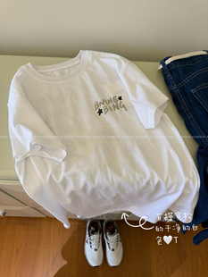 韩国买手店设计师款 简约清爽 全棉涂鸦字母短袖T恤女包邮