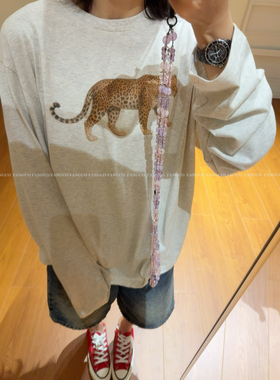 【蛋家】韩国ap* 美式复古宽松休闲金钱豹全棉长袖T恤女包邮