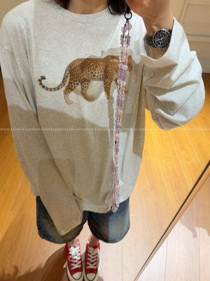 【蛋家】韩国ap* 美式复古宽松休闲金钱豹全棉长袖T恤女包邮