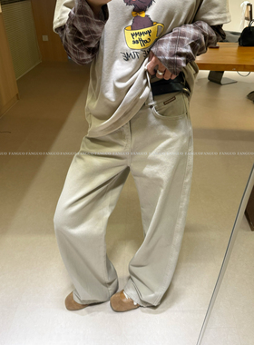 一直寻觅！高级卡其色！配皮带挺括有型直筒牛仔裤女