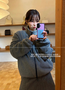 韩国smoothmo*d！保暖摇粒绒双拉链复古外套休闲刺绣卫衣女