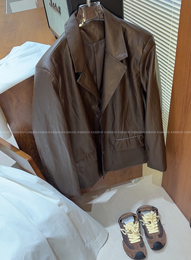 【帅痞复古】宽松ove*ize 宽松休闲pu皮衣外套女