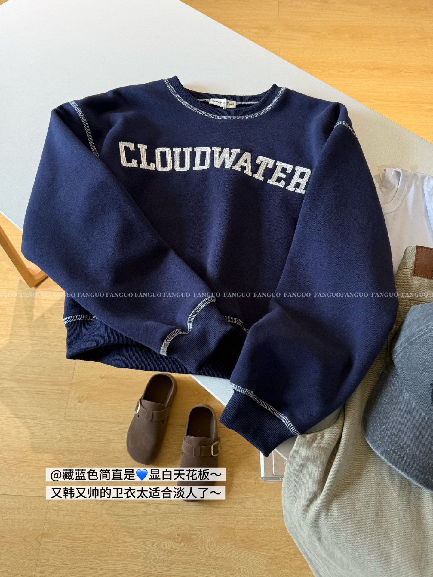 floyd  洋气显白/美式复古刺绣字母明线加绒加厚卫衣女包邮