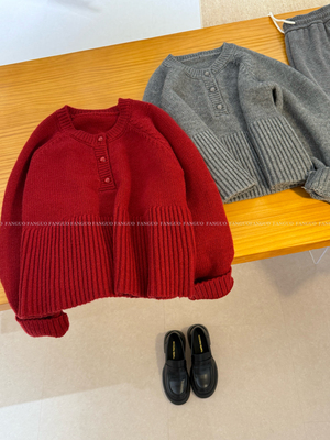 miu系少女 加厚款 法式复古荷叶边娃娃衫针织衫毛衣女