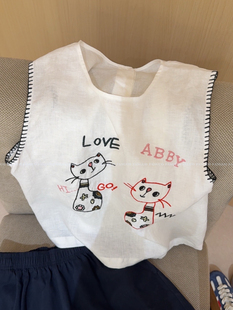 慵懒又可爱!100%亚麻 猫咪刺绣复古文艺背心褂子女