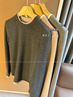 极简高级 加厚澳绒磨毛假俩件圆领修身 显瘦T恤女打底衫 秋冬新款