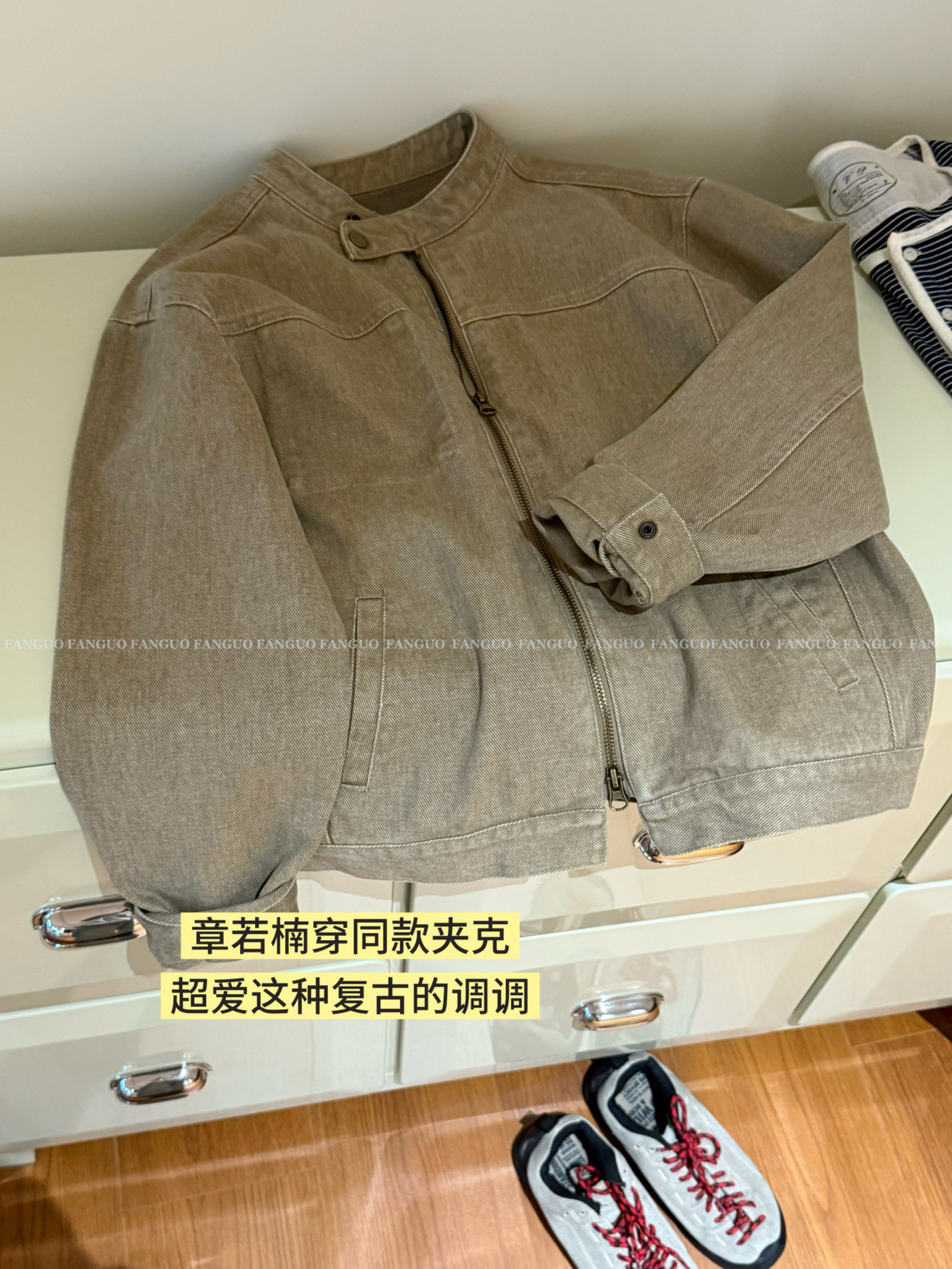 baby酱章若楠穿的那件美式复古老钱风 小立领夹克牛仔外套女包邮