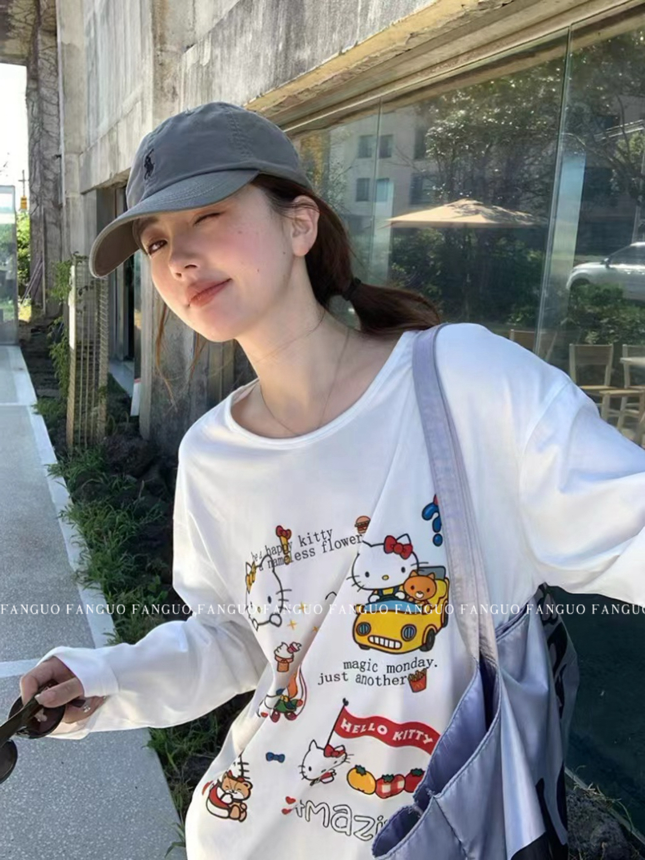 韩国东大门 kitty猫可爱宽松随意全棉长袖T恤女 打底外穿秋新款