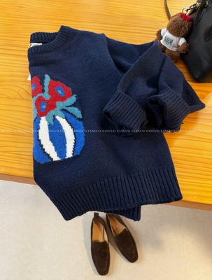 韩国小众！复古花瓶 正肩气质小版套头针织毛衣女打底内搭上衣！