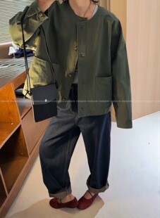 【文艺有腔调】韩国东大门 落肩有型挺括全棉休闲圆领外套女