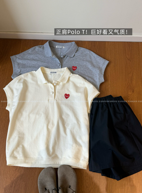 call myname  简约又洋气～美式复古休闲Polo衫毛圈棉短袖T女包邮