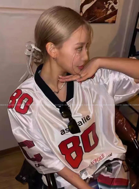 【美式甜心】是New je*s同款球衣啊！Asi*Ca美式复古球衣女上衣