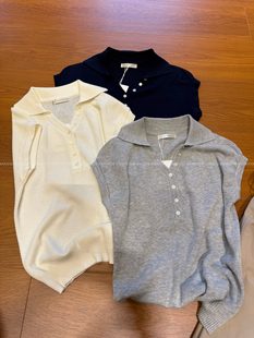 简约百搭V领扣子设计小飞袖 含咩～巨细腻 女 包邮 针织衫 oun