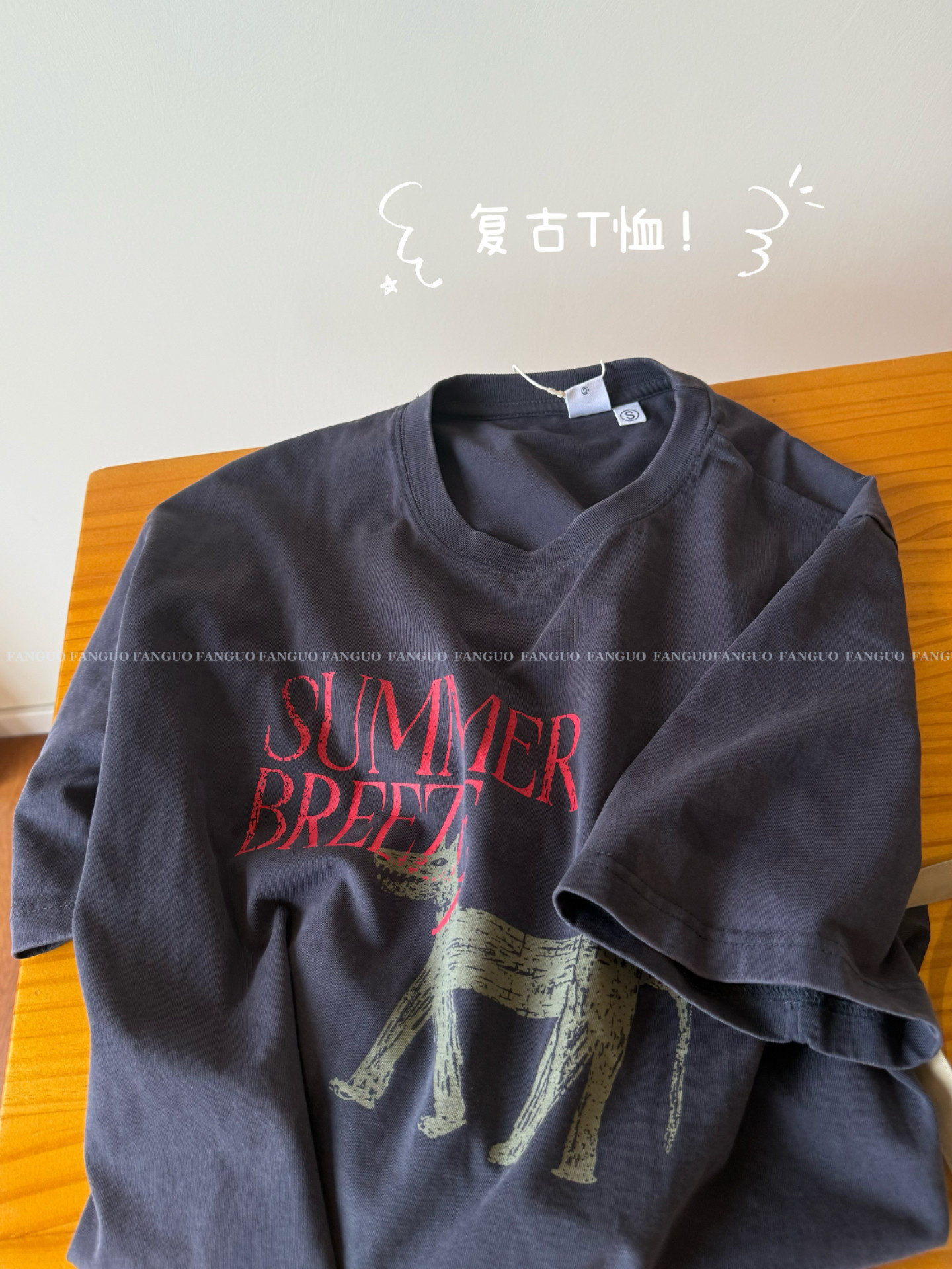 韩国设计师款PA*TO！美式复古重工洗水做旧全棉短袖T恤女包邮