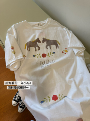 韩国LY*!小马花朵/复古洋气啊 全棉宽松短袖T恤女包邮