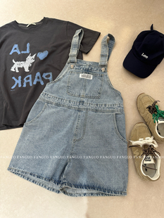 老夫的少女心!浅蓝洗水时髦复古牛仔背带裤短裤女 2024夏新款