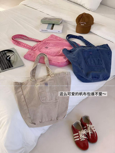 东大门原厂订单！超大容量～巨实用！ins复古水洗牛仔帆布包包邮