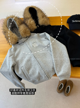 小众设计！显瘦小版巨洋气！美式复古可拆卸毛领加厚摇粒绒卫衣