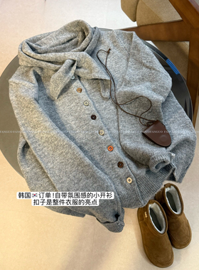 韩国订单！包头三角围巾！复古文艺小清新多彩扣子羊毛针织开衫女