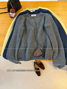 at！100%羊毛墙推～极简百搭！复古高级修身圆领毛衣打底针织衫女