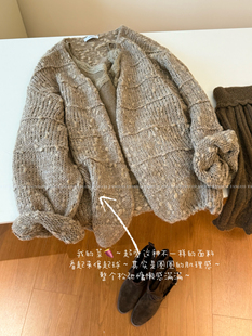 复古慵懒风 美丽诺咩咩～起球感颗粒简约毛衣开衫针织衫外套包邮