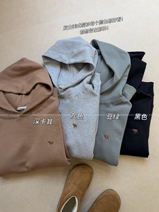 AF经典小麋鹿 复古美式加绒保暖宽松连帽卫衣男女同款