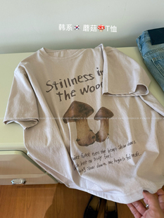 T恤女 韩国单 氛围感jue～ 森系复古蘑菇宽松短袖 包邮
